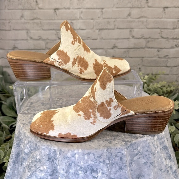 Crown Vintage “Galiena” Tan & White Cow Print Square Toe Mules WMS 6.5M✨VGUC - Picture 5 of 9